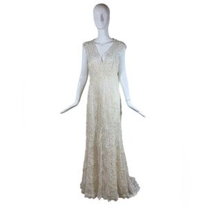 Monique lhuillier pearl lace open back bridal wedding gown